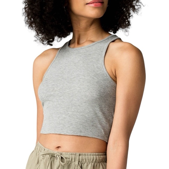 Free People High Neck Ribbed Crop in Heather Grey - Picture 1 of 5